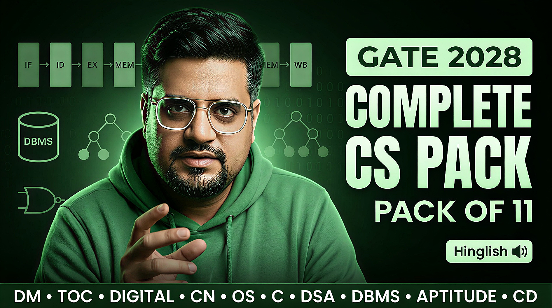 DM, TOC, DIGITAL, CN, OS, C, DS & ALGO, DBMS, Aptitude, CD (Pack of 11) for GATE 2028 by Amit Khurana Sir | 🔊 Hinglish