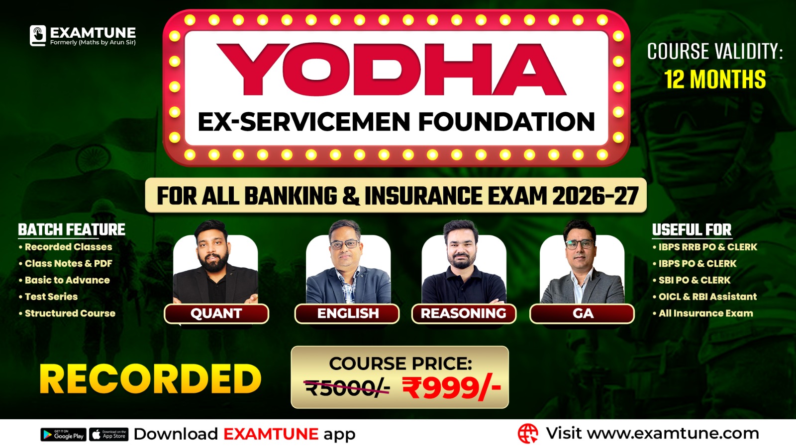 Ex-Servicemen - Yodha Banking Foundation Batch Prelims + Mains 2026-27 ( All Subjects )