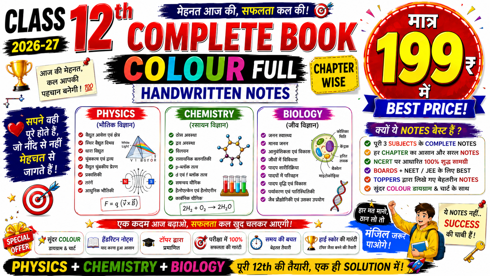 12th Complete Physics+Chemistry+Biology Colour Full Notes 
