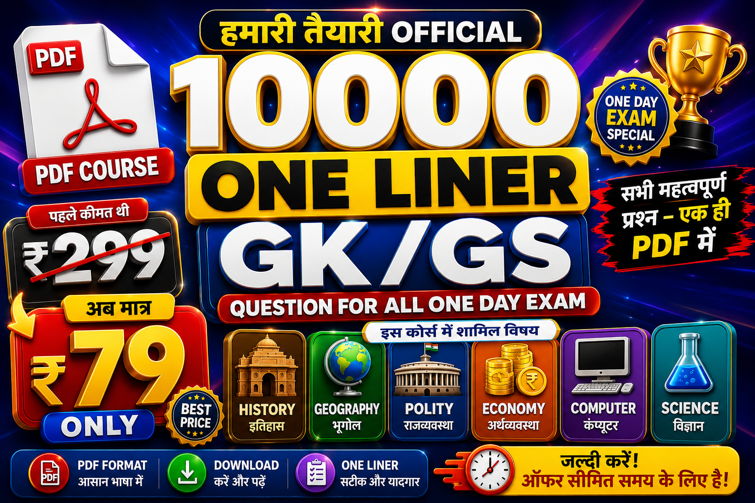 10000 One Liners GK GS PDF Course for All Competitive Exams