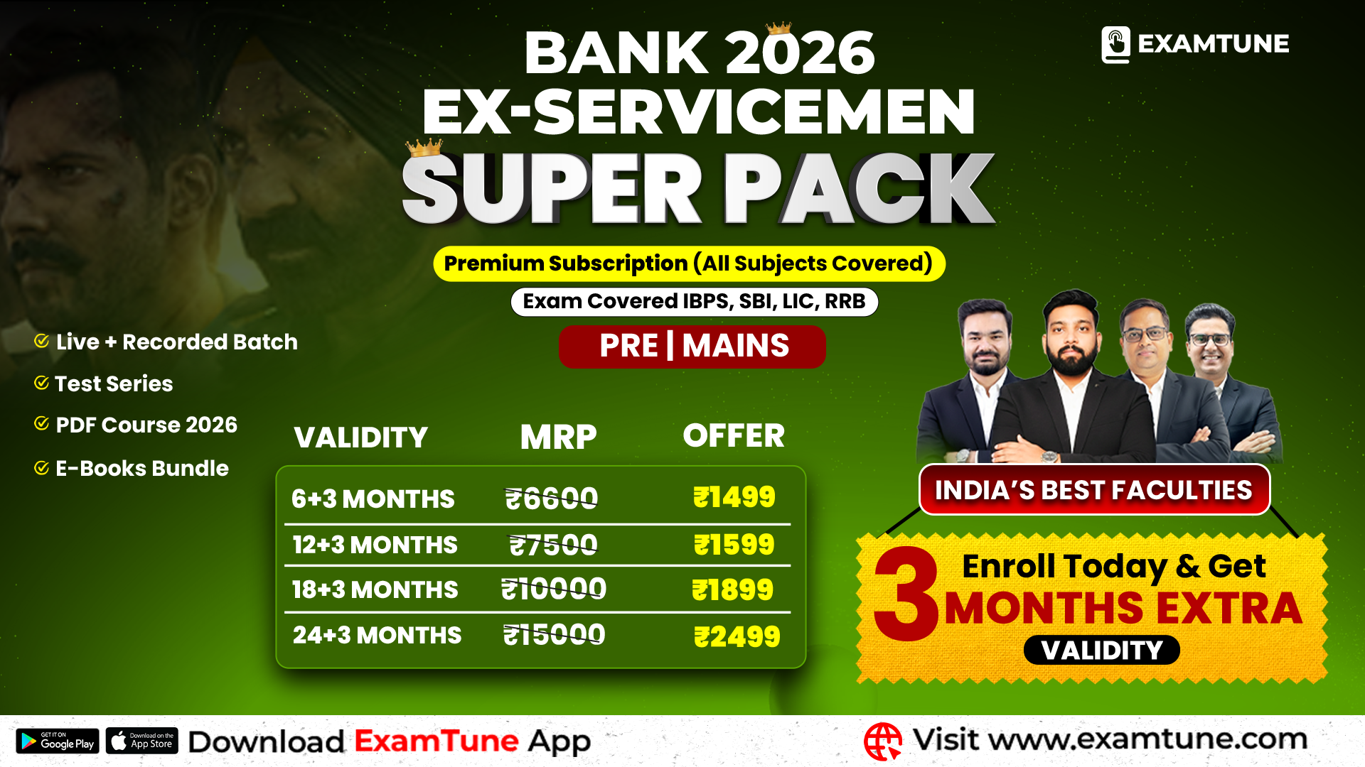 Bank Exam Preparation for Ex-Servicemen | Super Pack Complete Subscription (Pre + Mains) By ExamTune