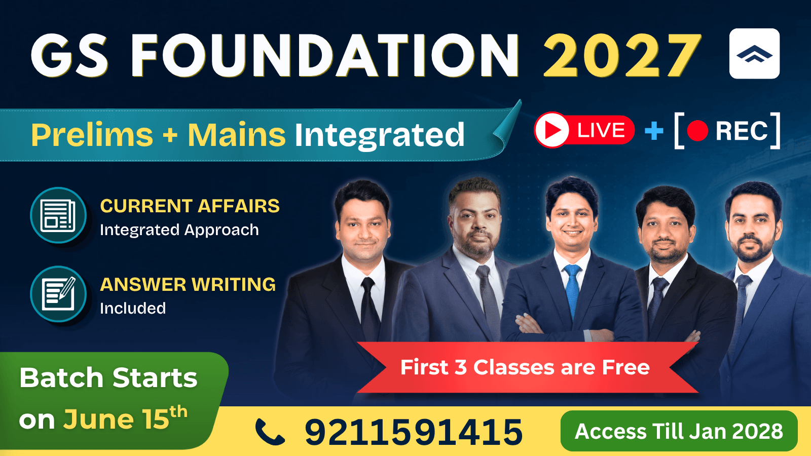 GS Foundation for UPSC CSE 2027 (Prelims + Mains Integrated) (Live + Recorded)