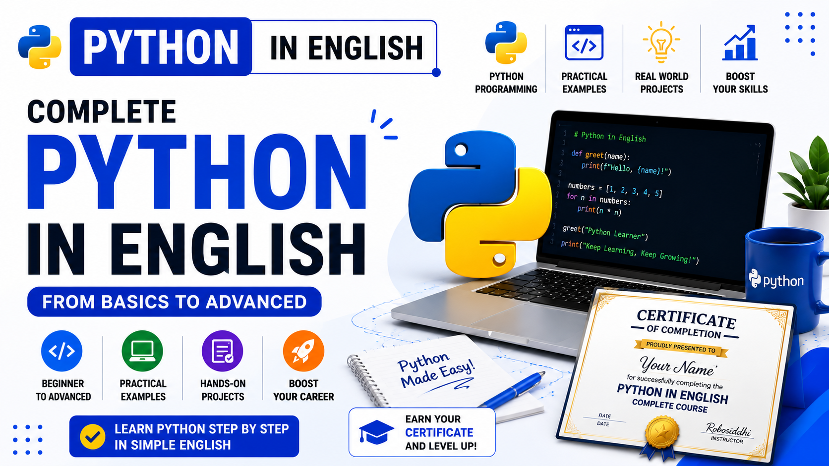 Python in English | Beginner to Advanced Full Course | With Certificate