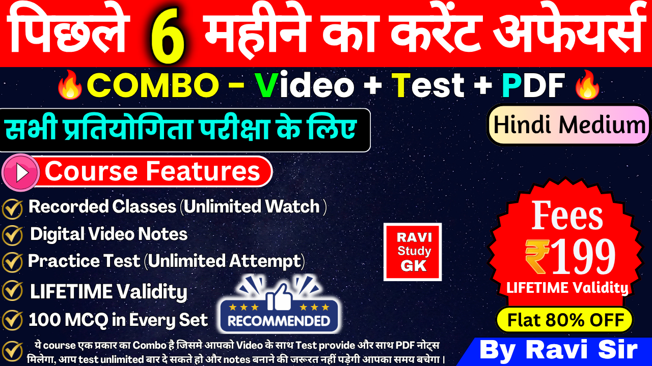 Last 6 Month Current Affairs 2026 Practice Set (Video+ Test + PDF)/ Hindi