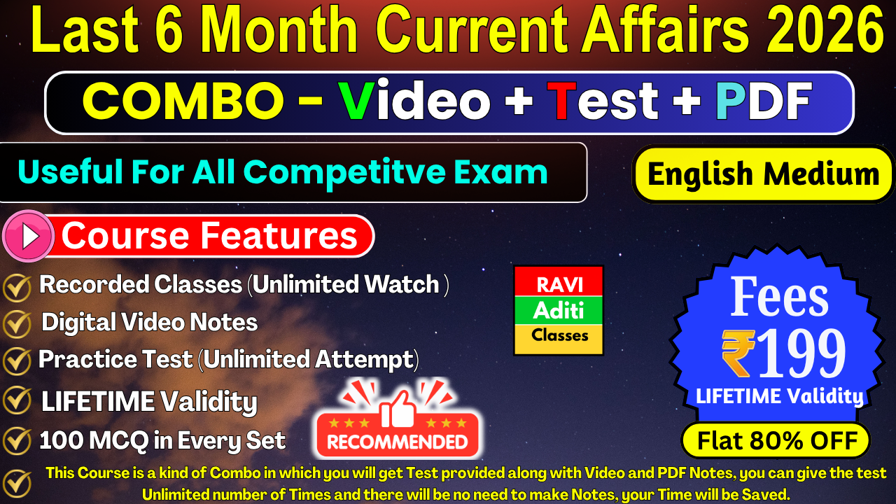 Last 6 Month Current Affairs 2026 Practice Set (Video+ Test + PDF)/ English