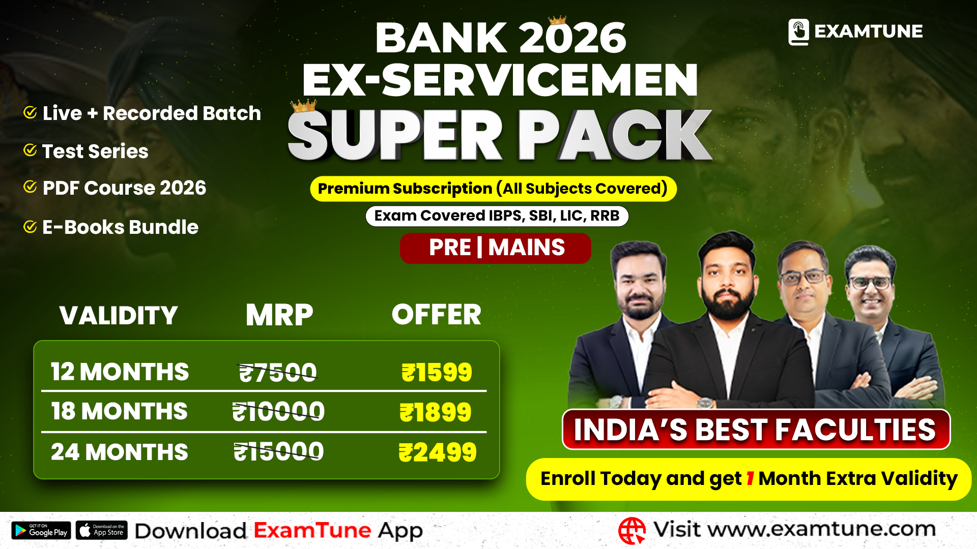 Bank Exam Preparation for Ex-Servicemen | Super Pack Complete Subscription (Pre + Mains) By ExamTune