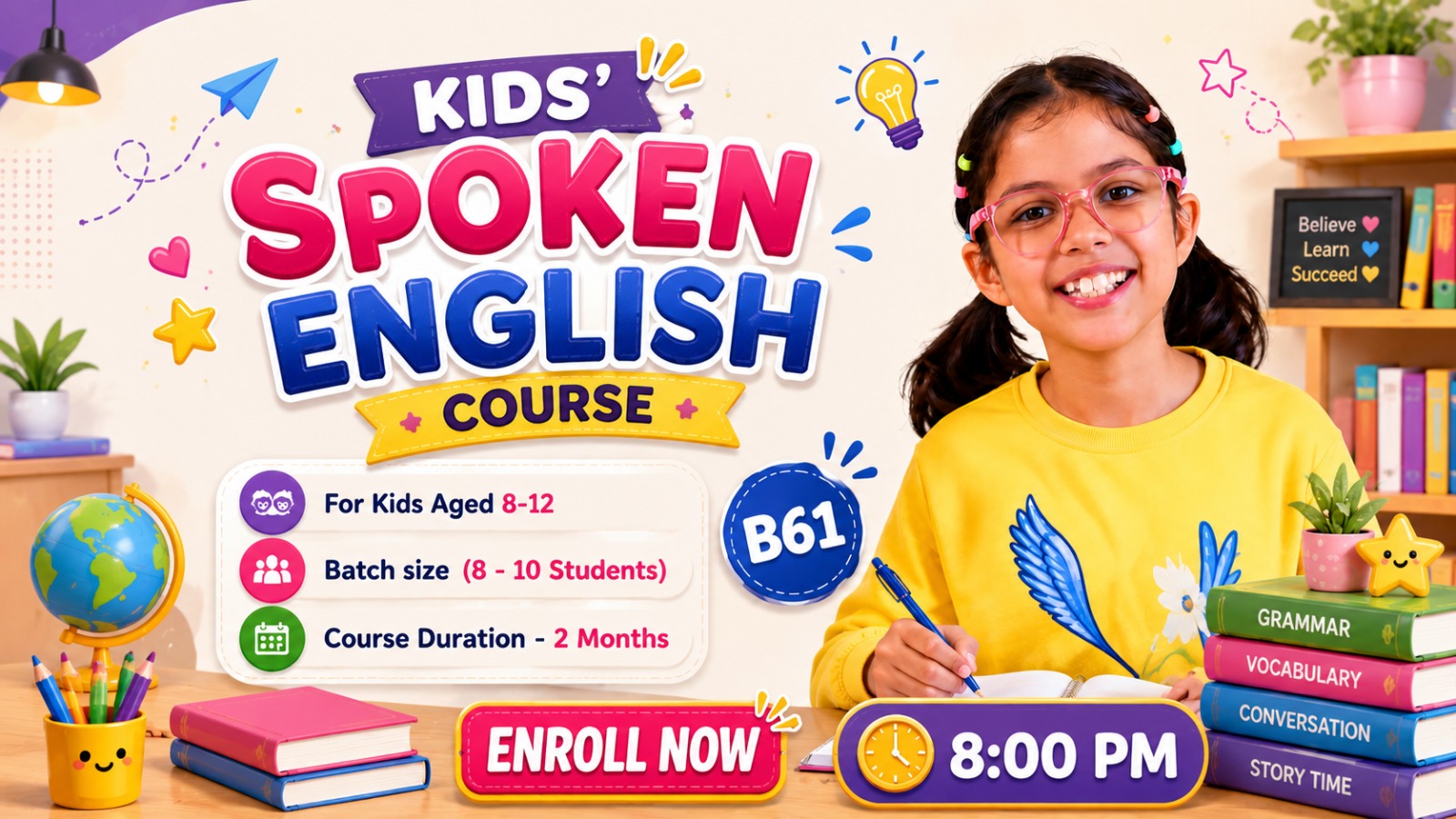 Kids English Pro ~ (B61 = 8-12 Year) 8:00 PM 
