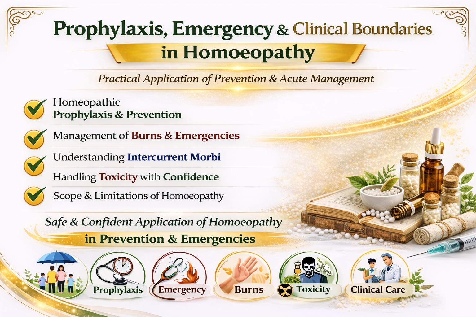 Prophylaxis in Homeopathy-Burns treatment-Emergency toxicity cases-Scope of Homeopathy-Intercurrent morbi