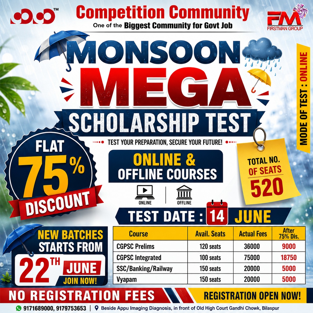  Monsoon Mega Scholarship Test Registration