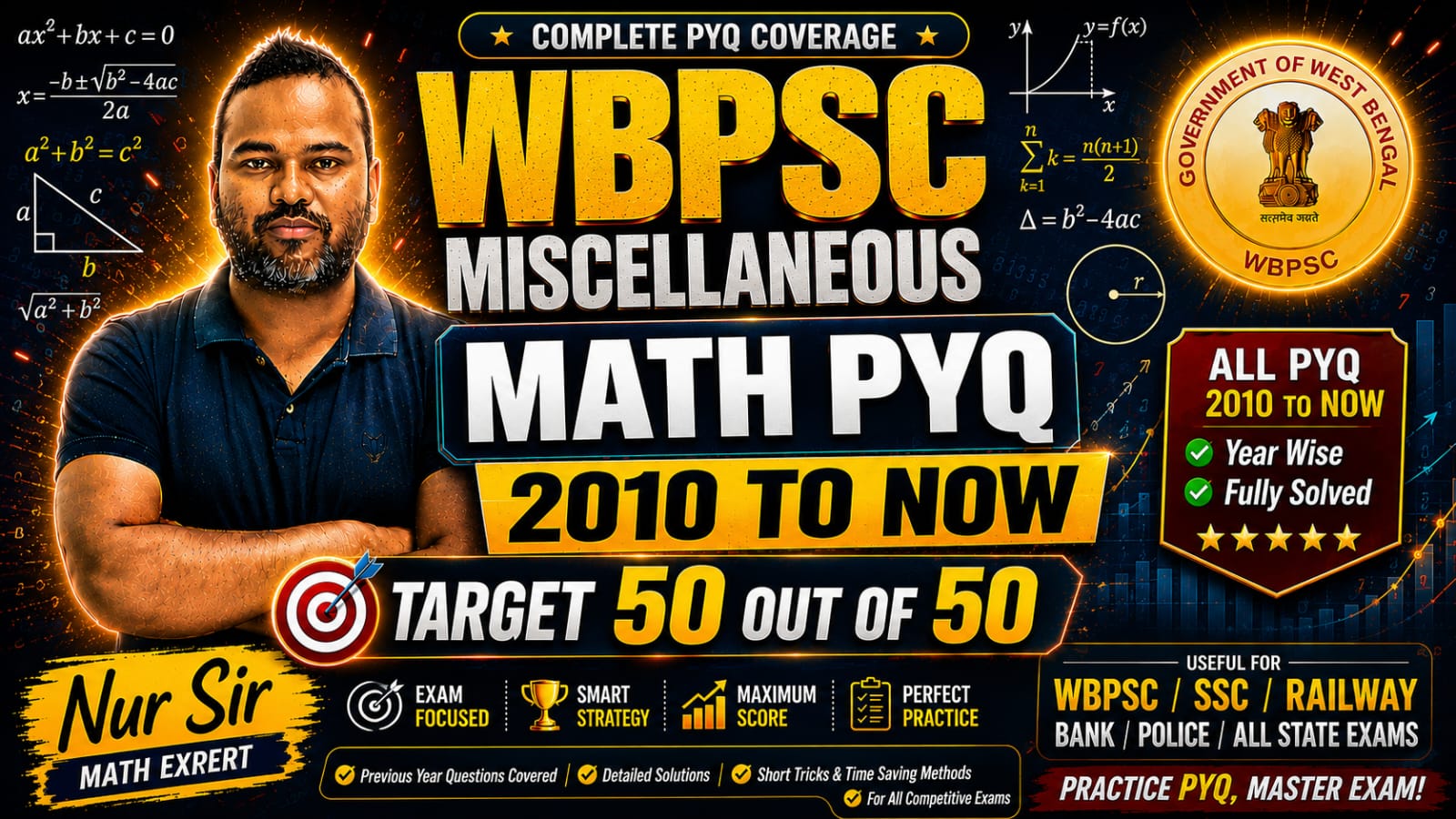 WBPSC Miscellaneous(Pre) Math PYQ's Solution | 2010 to Now 