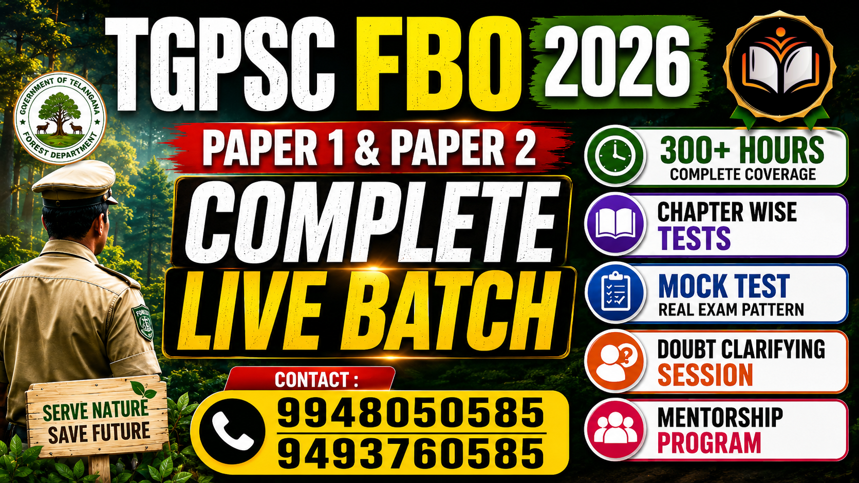 TGPSC | FOREST BEAT OFFICER (FBO) 2026 | COMPLETE LIVE SELECTION BATCH | PAPER 1 & 2 | 300+ HOURS
