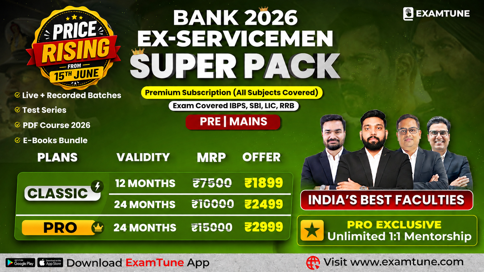 Bank Exam Preparation for Ex-Servicemen | Super Pack Complete Subscription (Pre + Mains) By ExamTune