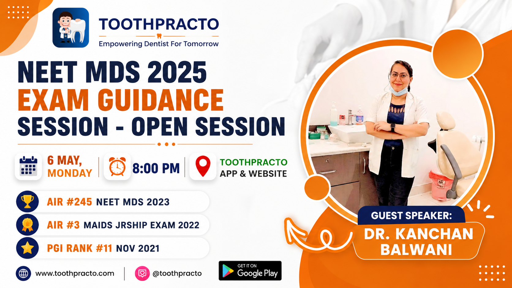 NEET MDS 2025 Guidance Session with Dr. kanchan Balwani