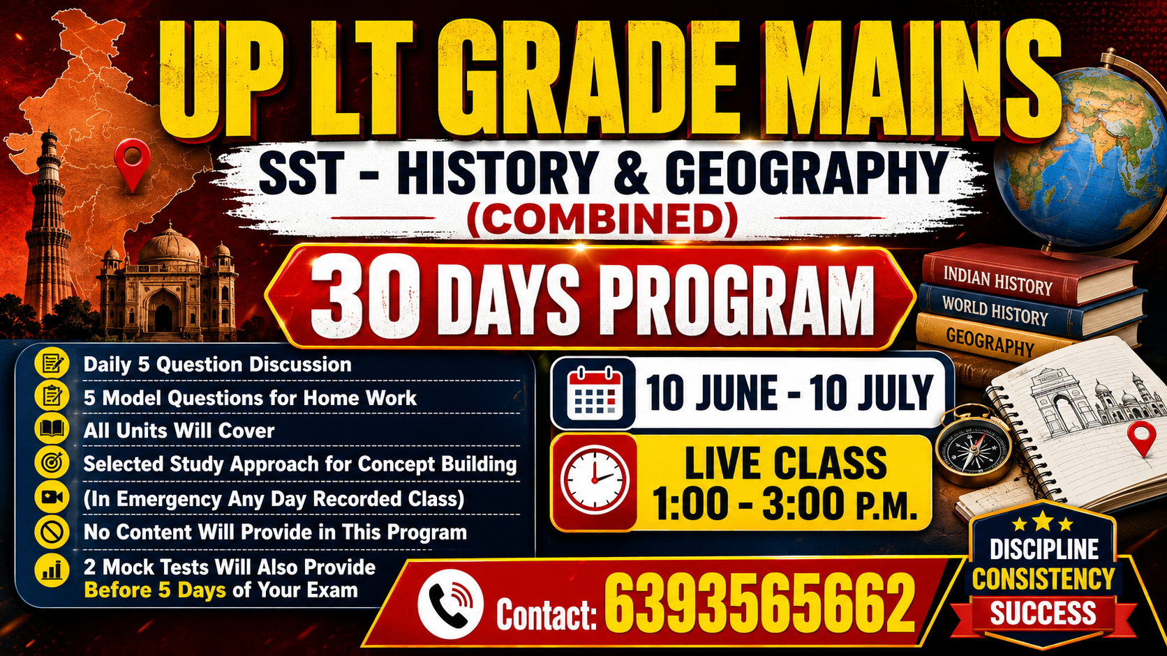 UP LT Grade Mains SST History & Geography Combined Batch 2026