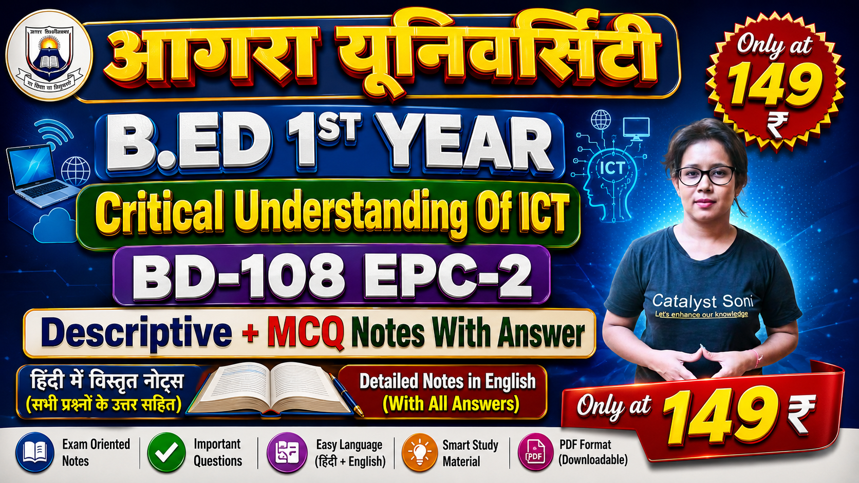 Critical Understanding of ICT (Paper-7) Descriptive + MCQ Notes Agra B.ed 1st Year 2026