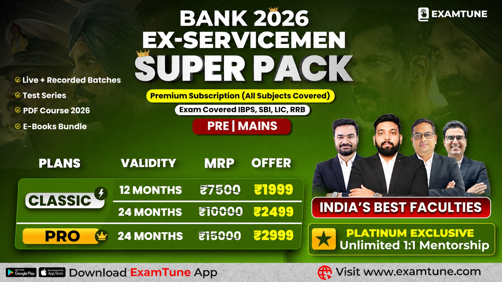 Bank Exam Preparation for Ex-Servicemen | Super Pack Complete Subscription (Pre + Mains) By ExamTune