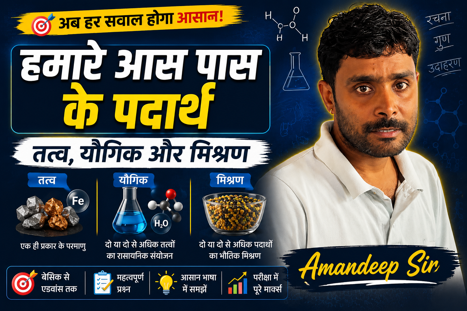 Chemistry : हमारे आस पास के पदार्थ तत्व, यौगिक और मिश्रण