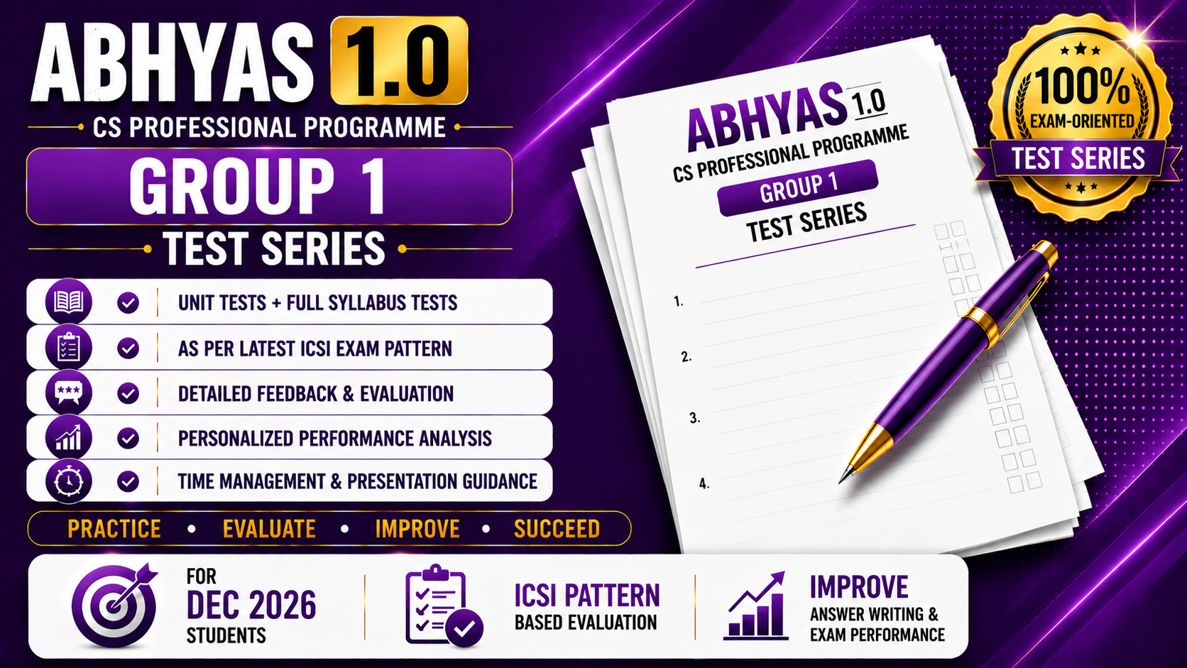 CS Professional Test Series (Scheduled) Group 1 (All Subjects) - Dec 2026