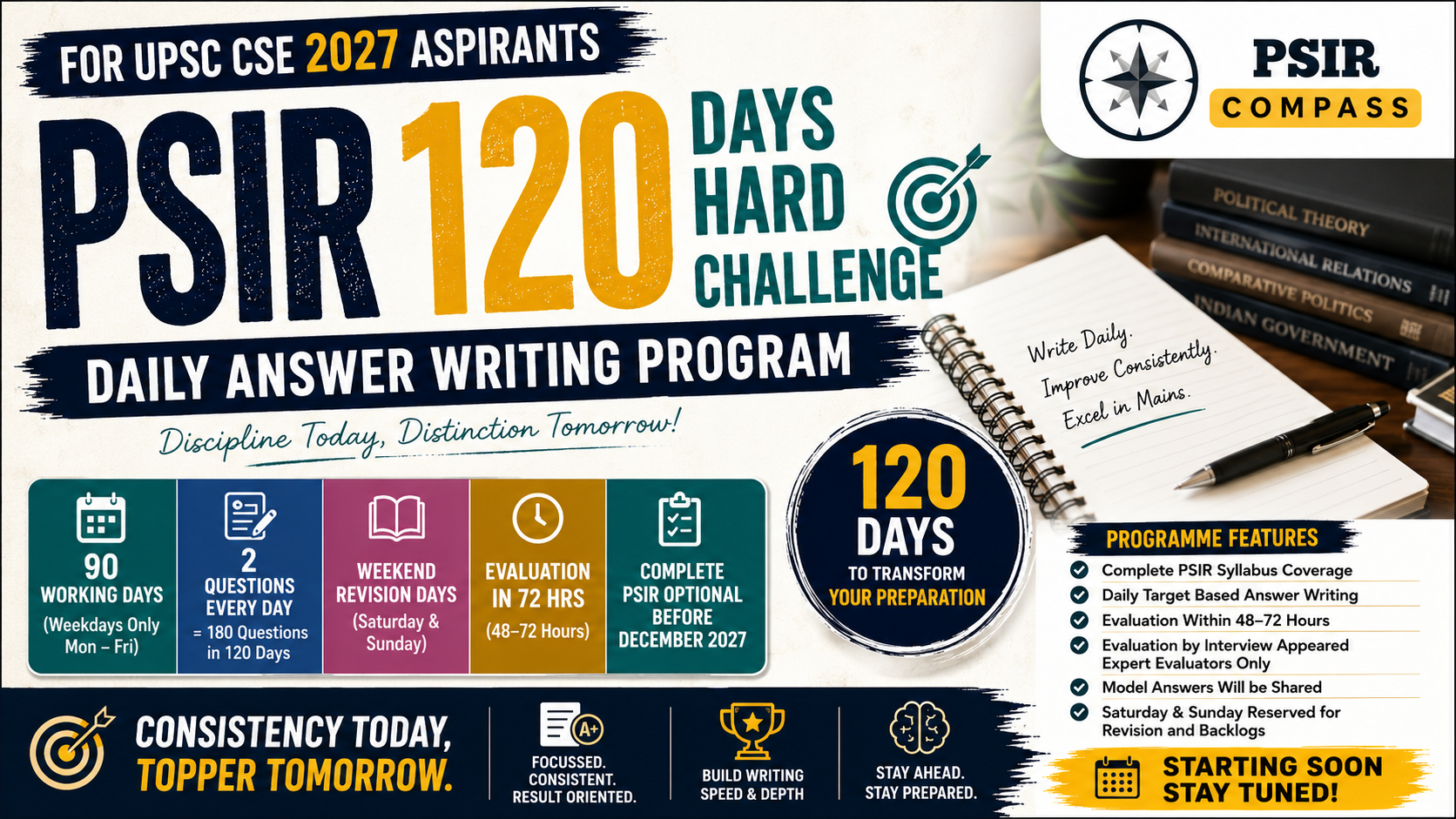 PSIR Daily Answer Writing Program - 120 Days Hard Challenge