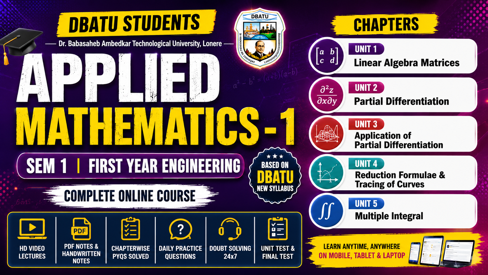 Applied Mathematics 1 Complete Course | DBATU Sem 1 Engineering | New Syllabus