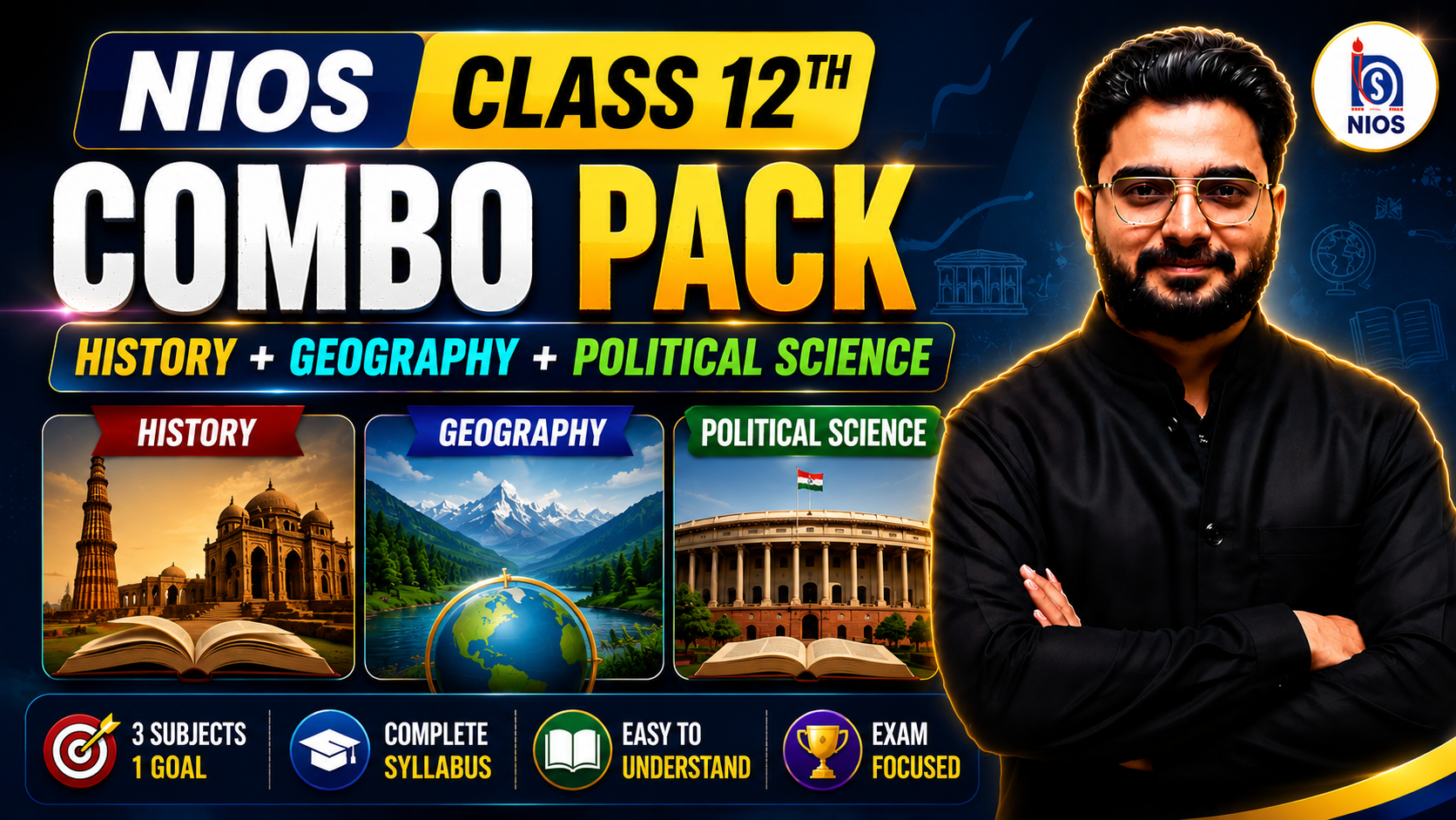 NIOS Class 12 combo pack History+ Geography + political science Both Languages – Hindi + English (Bilingual)