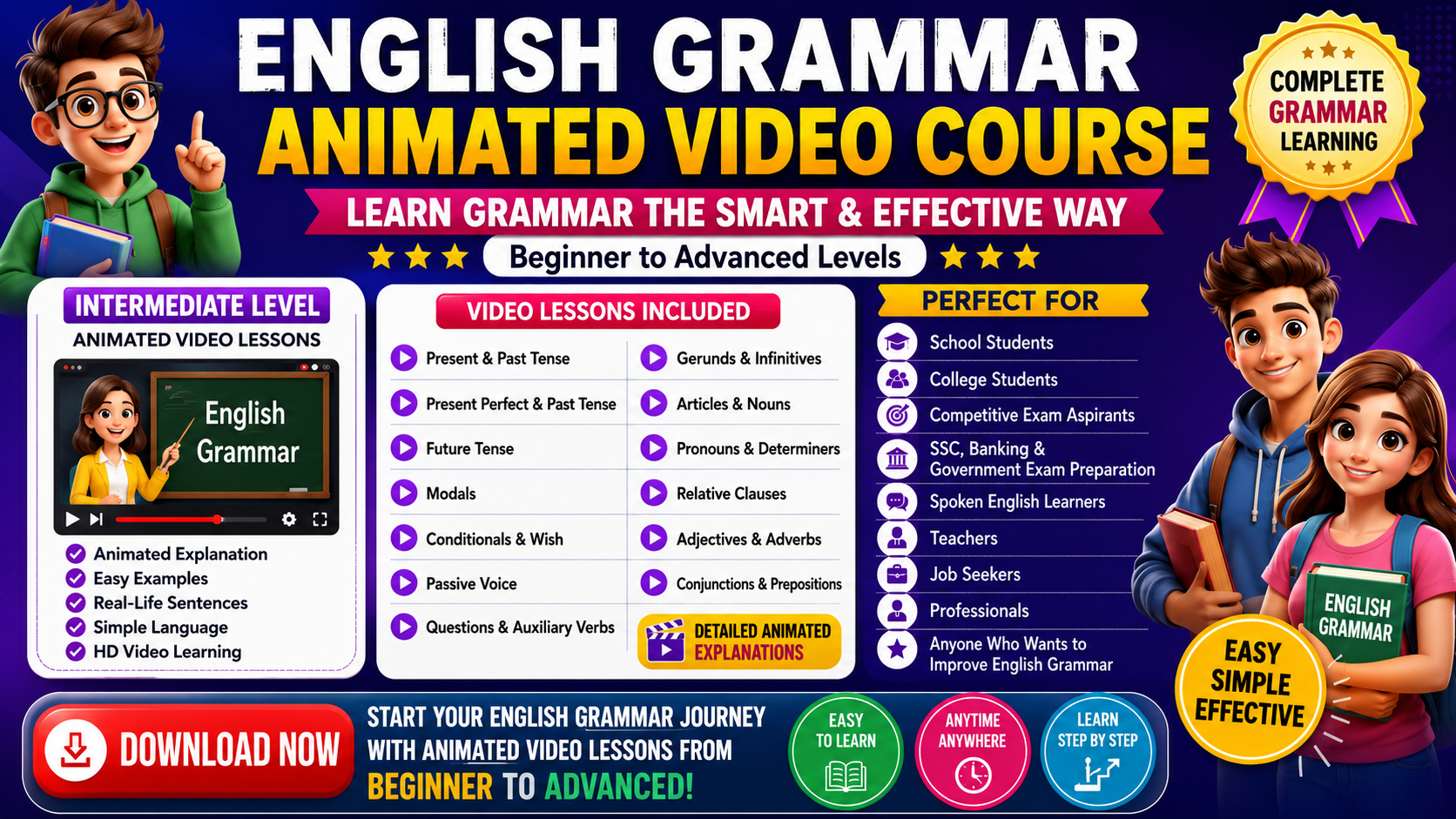 Intermediate Level-II English Grammar Course (Animation)