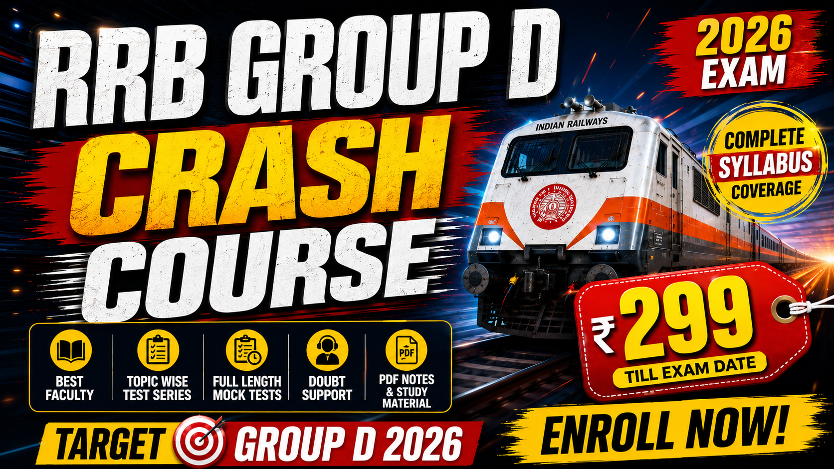 RRB Group D 2026 Crash Course | Complete Syllabus + Classes + Mock Tests | Rapid Revision Program for Final Selection | Maths, Reasoning & General Awareness *