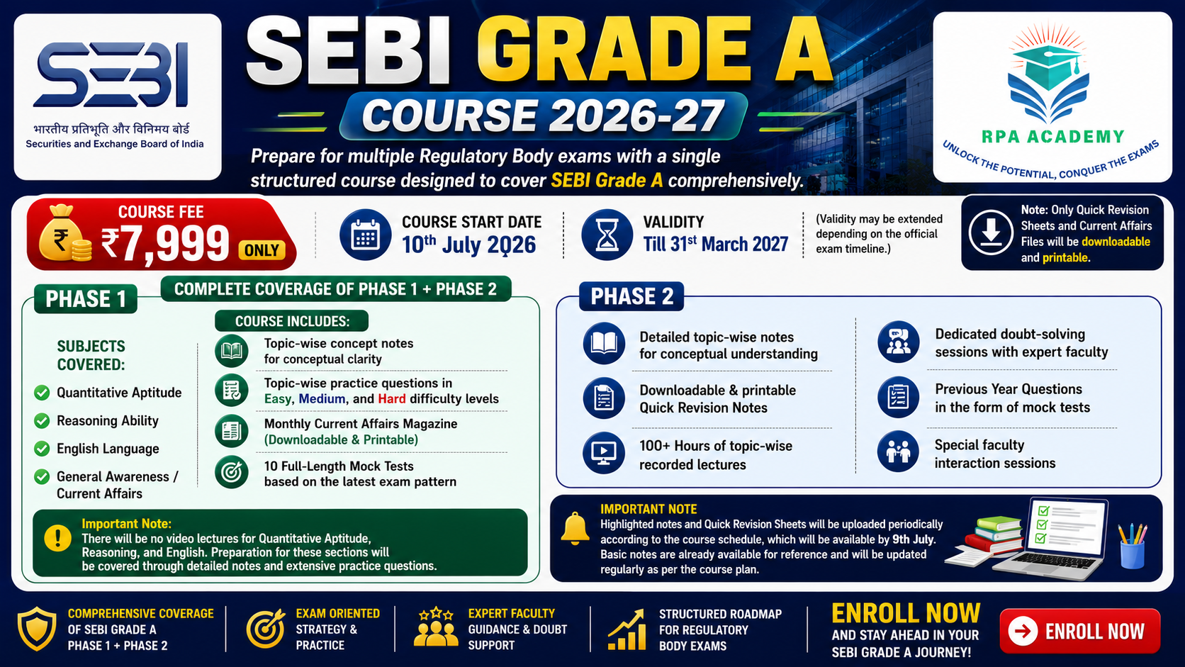 SEBI GRADE A 2026/2027 COURSE
