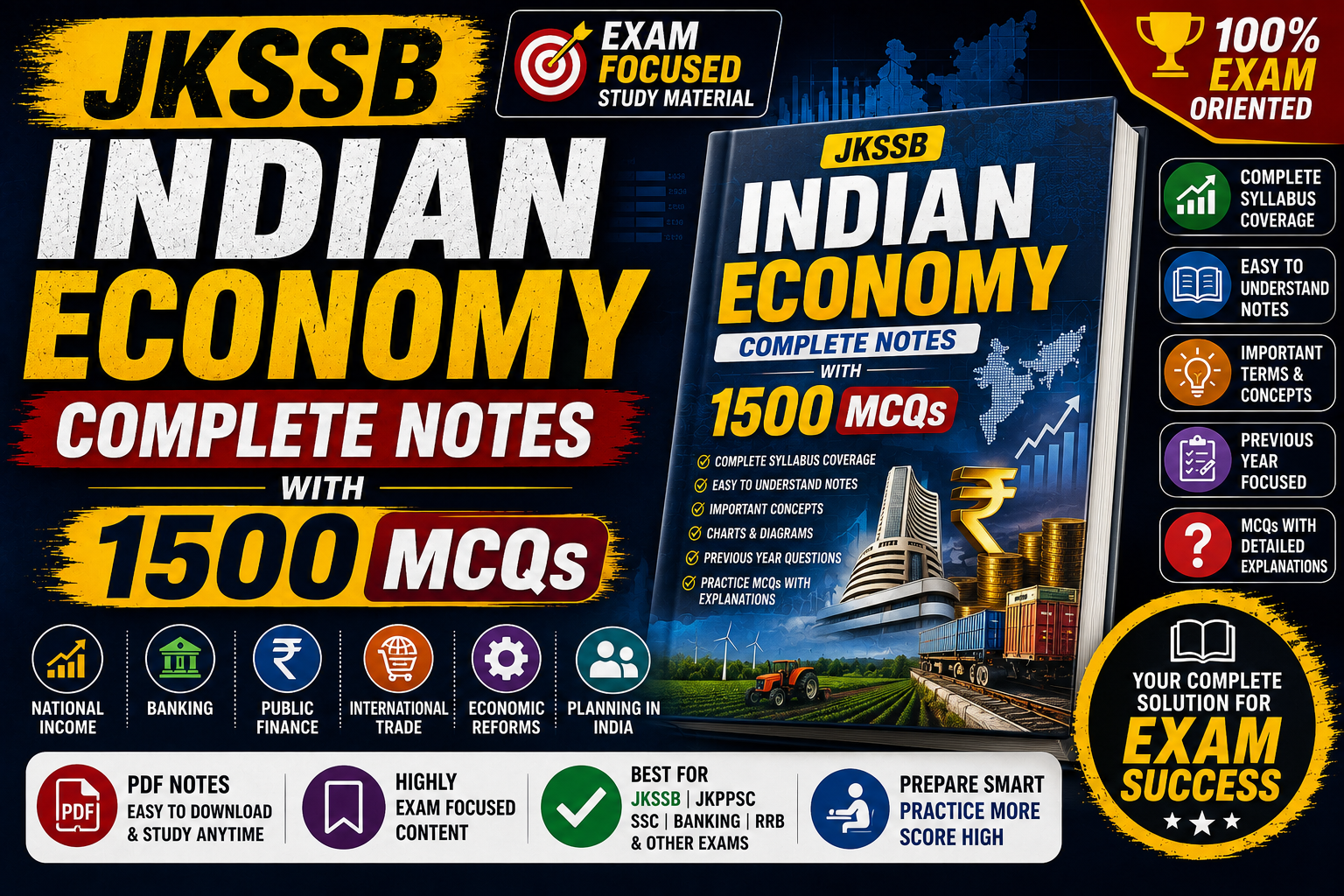 JKSSB Indian Economy complete notes with 1500 MCQs