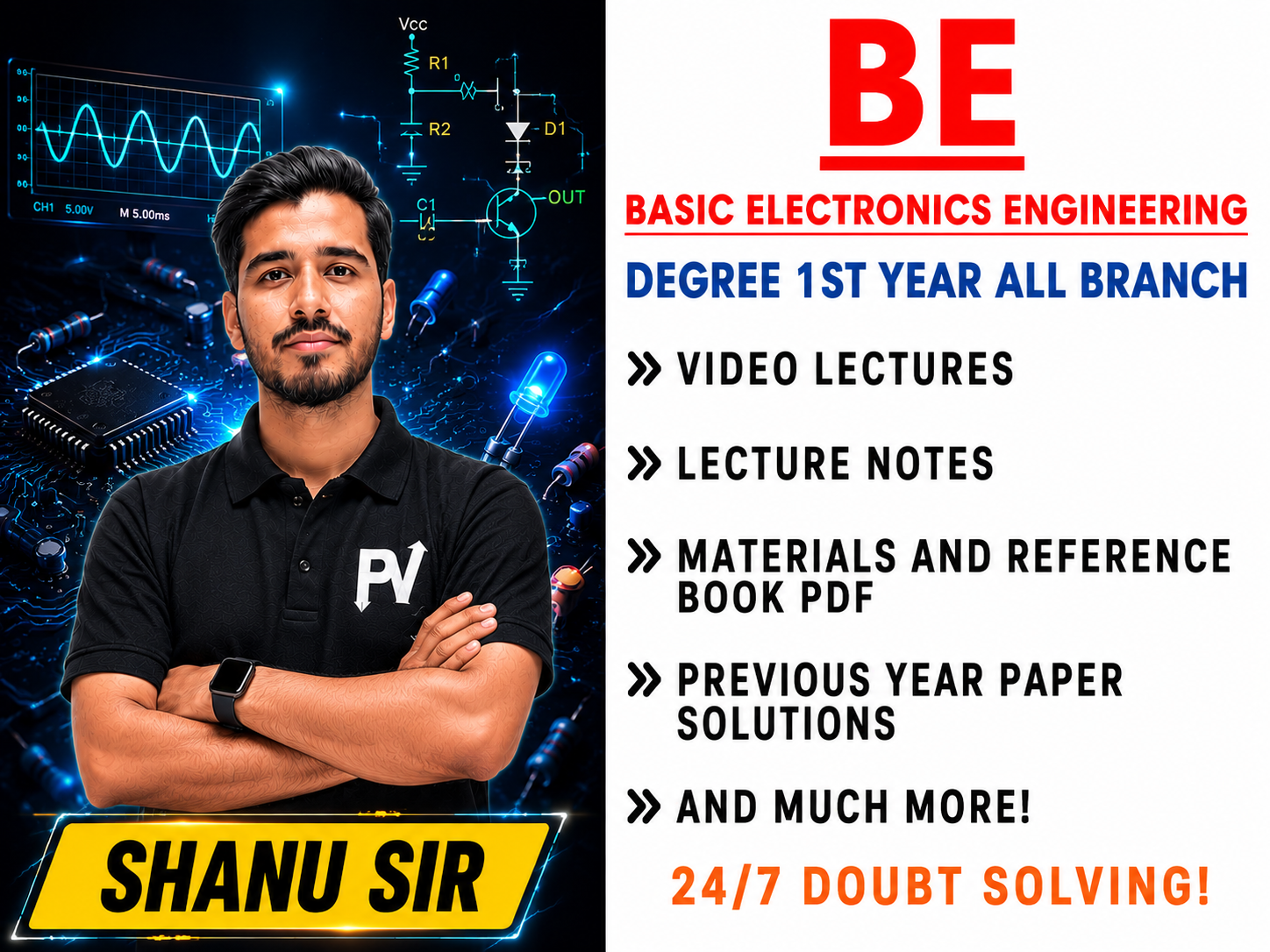 BEE [BASIC ELECTRONICS ENGINEERING] VIDEO COURSE WITH MATERIAL - 1ST YEAR DEGREE