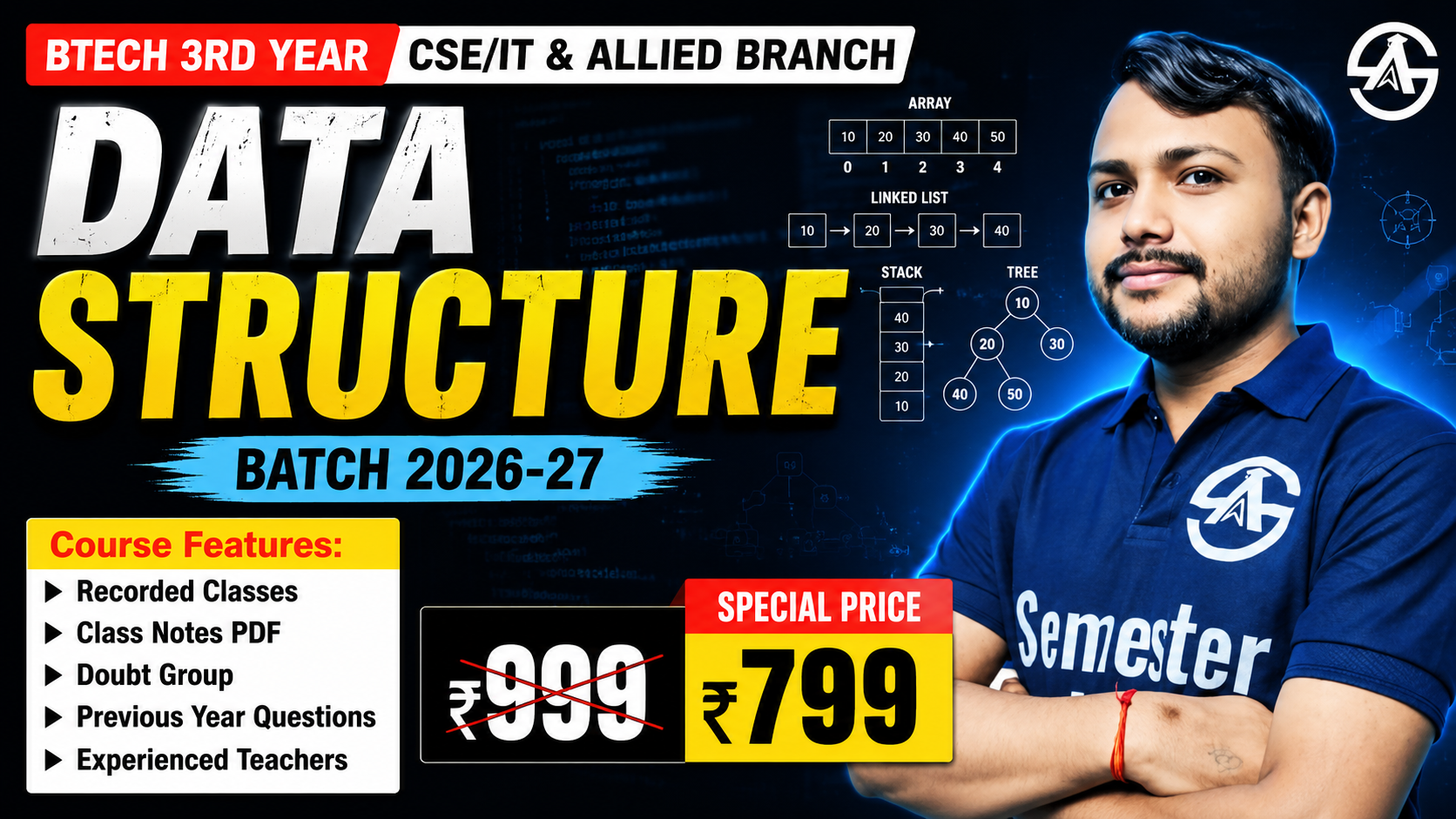 Data Structure (BCS301) | Complete Course | B.Tech 3rd Semester CSE/IT & Allied Branch