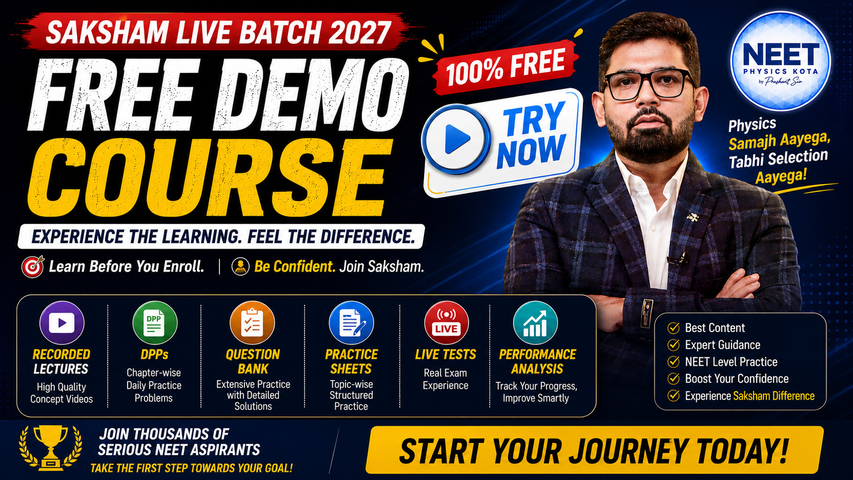 🎓 Saksham Live Batch 2027 | FREE Demo Course