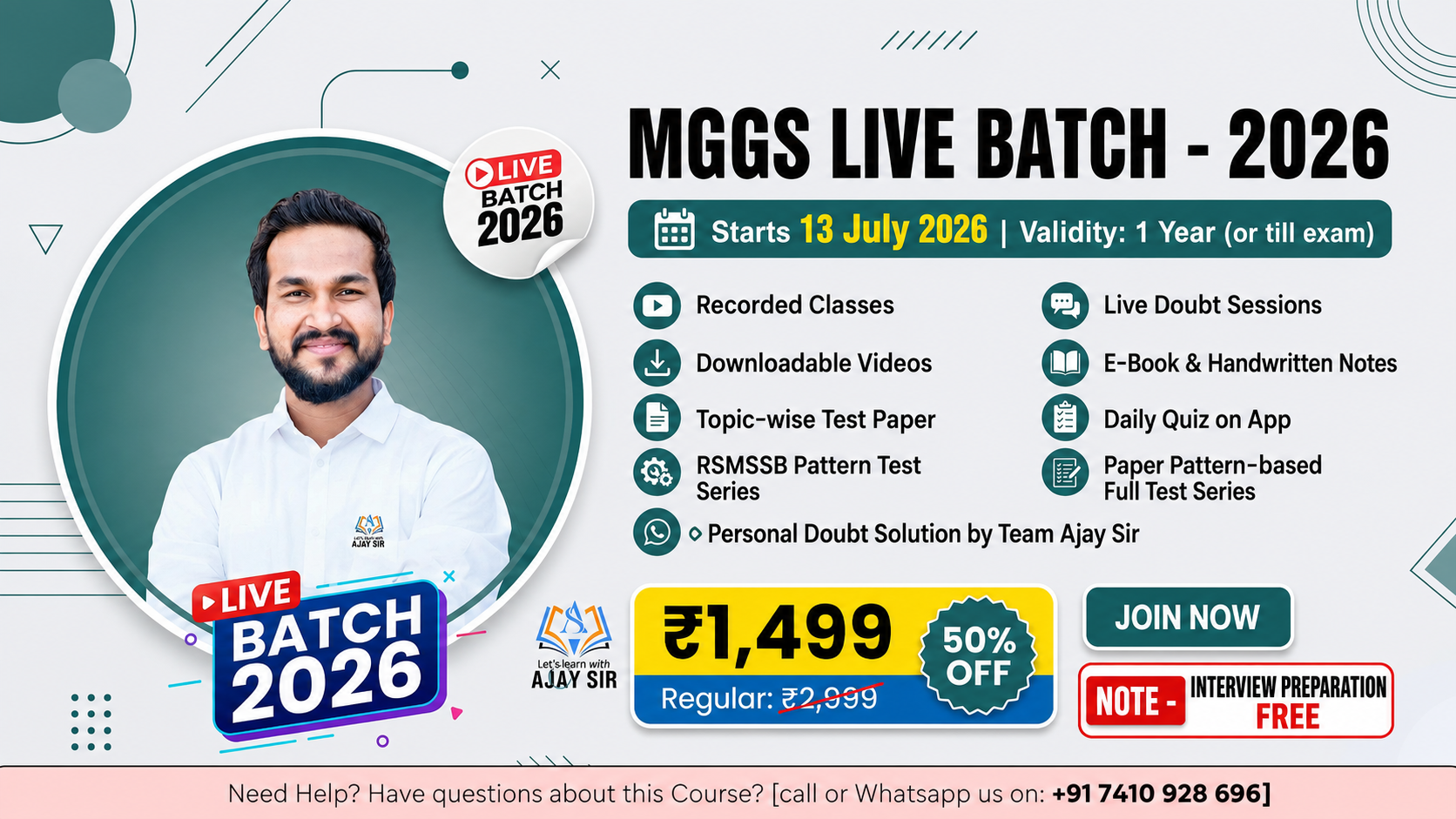 MGGS LIVE BATCH - 2026 [13 July 2026 से शुरू]