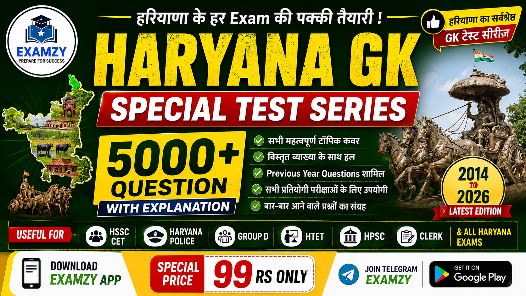 Haryana GK Special PYQ 2014 - 2025 MCQ + PDF With Details Solution