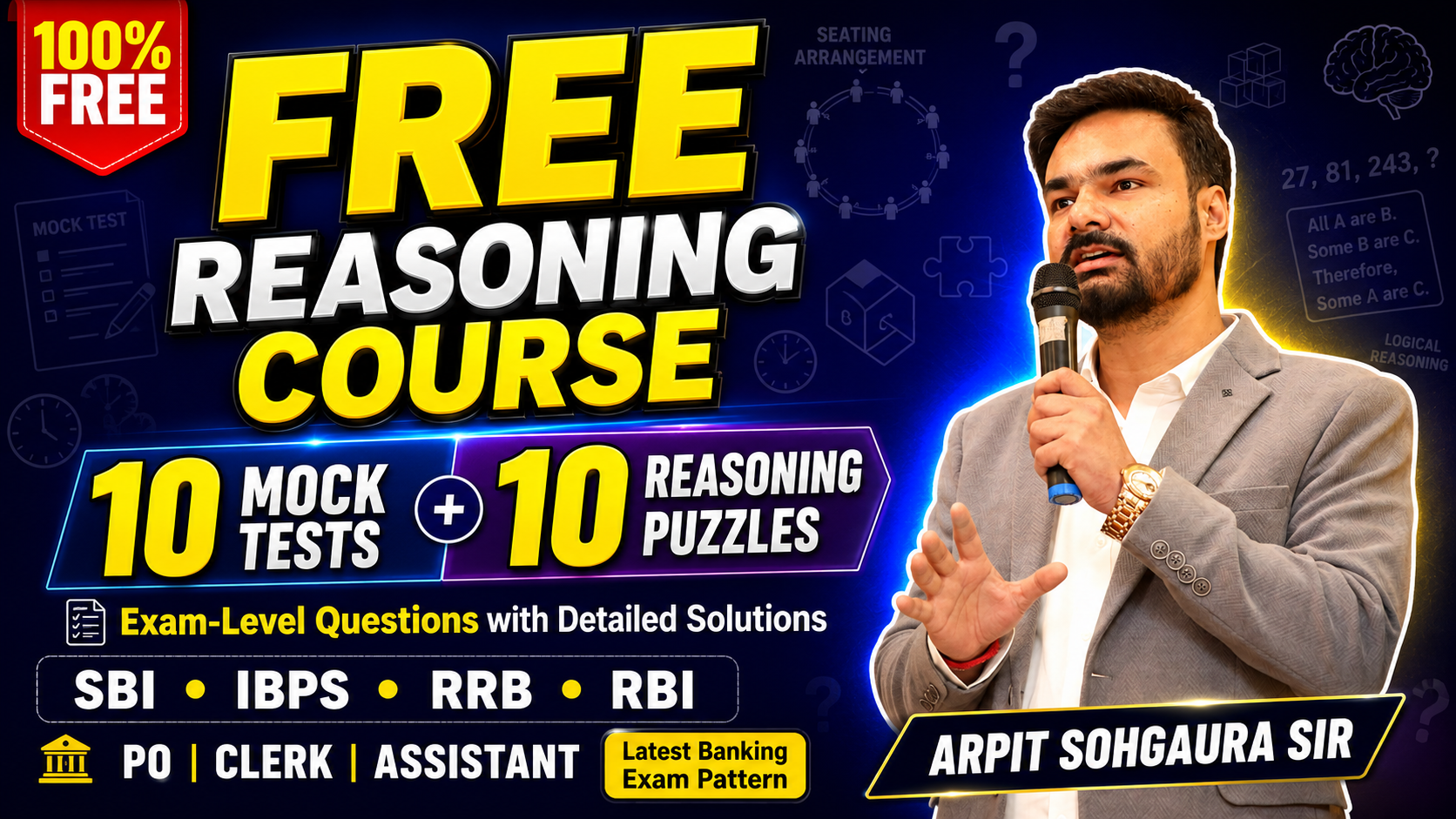 Free Reasoning Course for Banking Exams 2026 | 10 Mock Tests + 10 Reasoning Puzzles