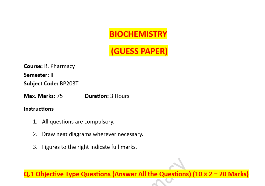 BIOCHEMISTRY 2ND SEM GEUSS PAPER WITH SOLUTION