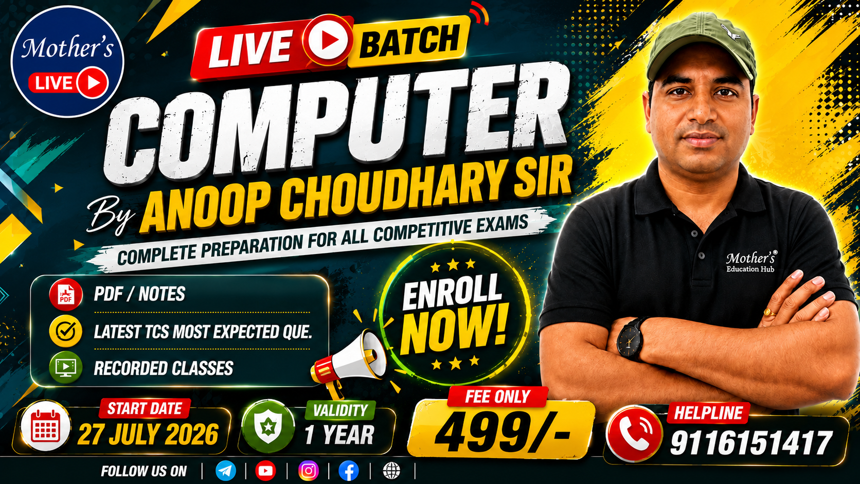 Computer Special Live Batch ( 27 July 2026) By Anoop Sir Registration Open