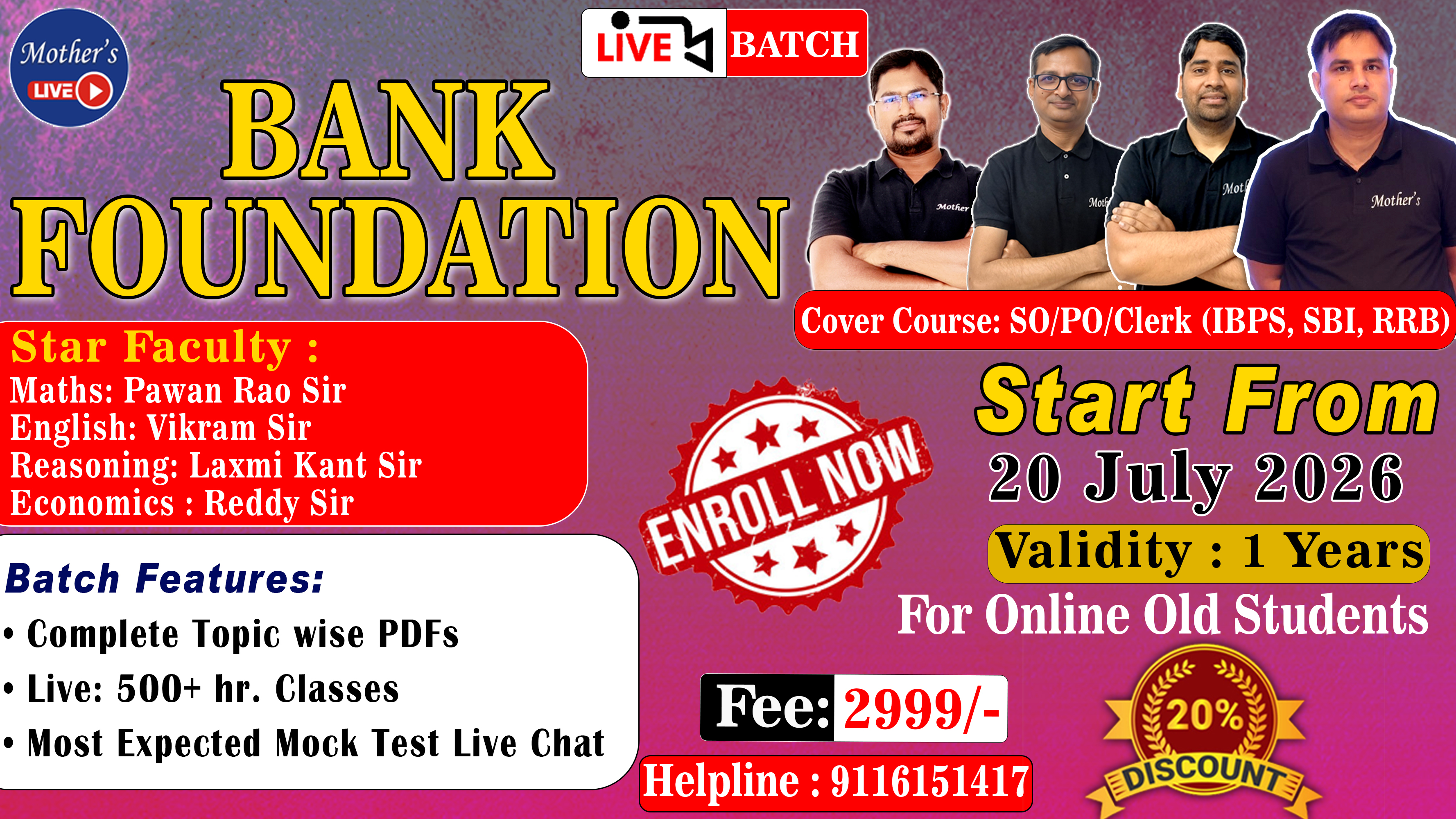 IBPS/RRB/SBI- PO/Clerk Foundation (Live ) for All Bank & Other PSU Exam 20 July 2026