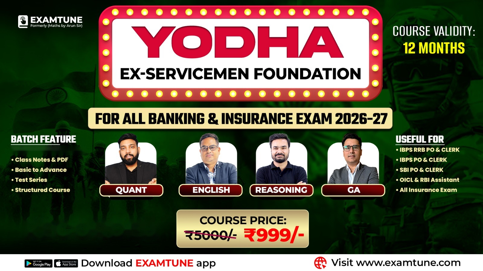 Ex-Servicemen - Yodha Banking Foundation Batch Prelims + Mains 2026-27 ( All Subjects )