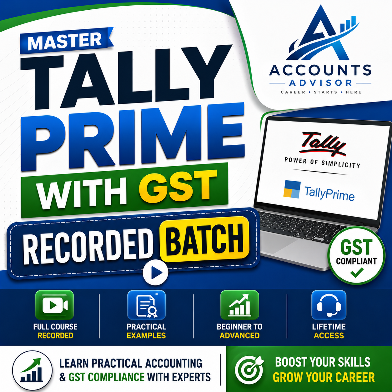 Tally Prime with GST Recorded course for Professional