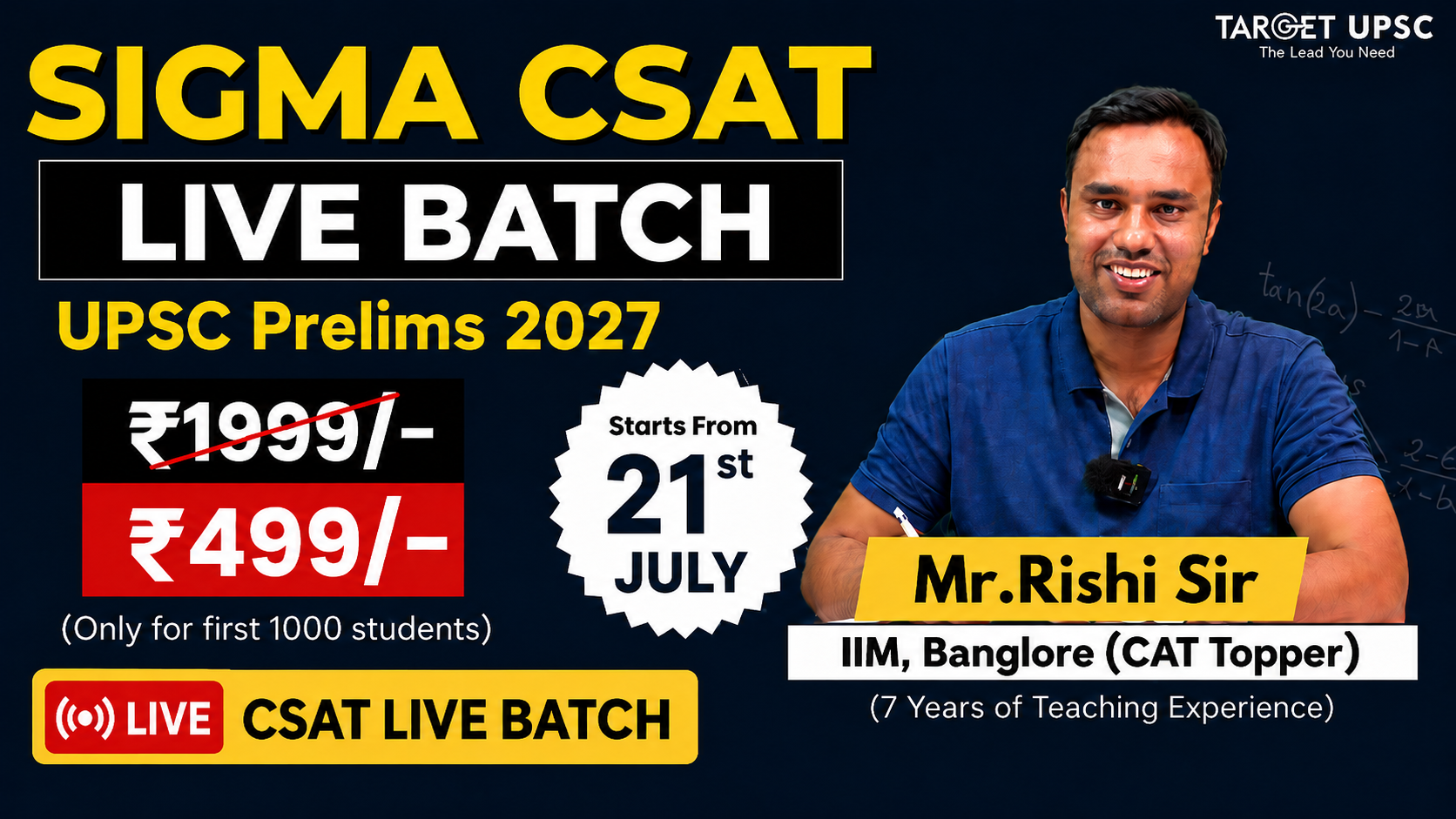 SIGMA CSAT Complete Live Batch for 2027 ( 21st July )