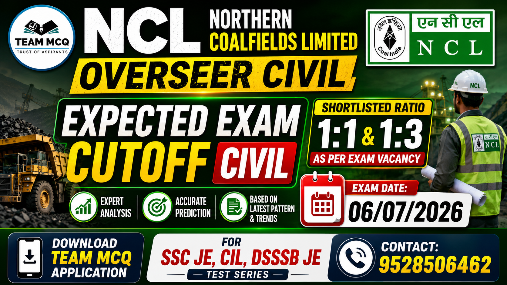 NCL OVESEER , JUNIOR EXECUTIVE ATC & HPCL CUTOFF