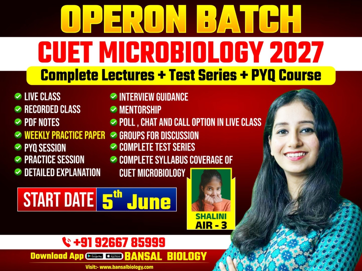 OPERON Batch for CUET MICROBIOLOGY 2027