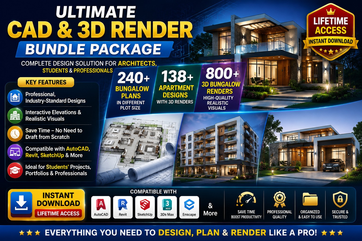 Readymade CAD Plans / 3D Renders / Elevation / Building Package.