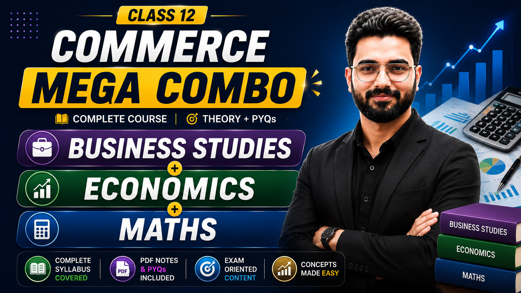 🎉Commerce Mega Combo (Economics + Business Studies + Maths) with FREE English & V.V.I. PYQ Series🎉