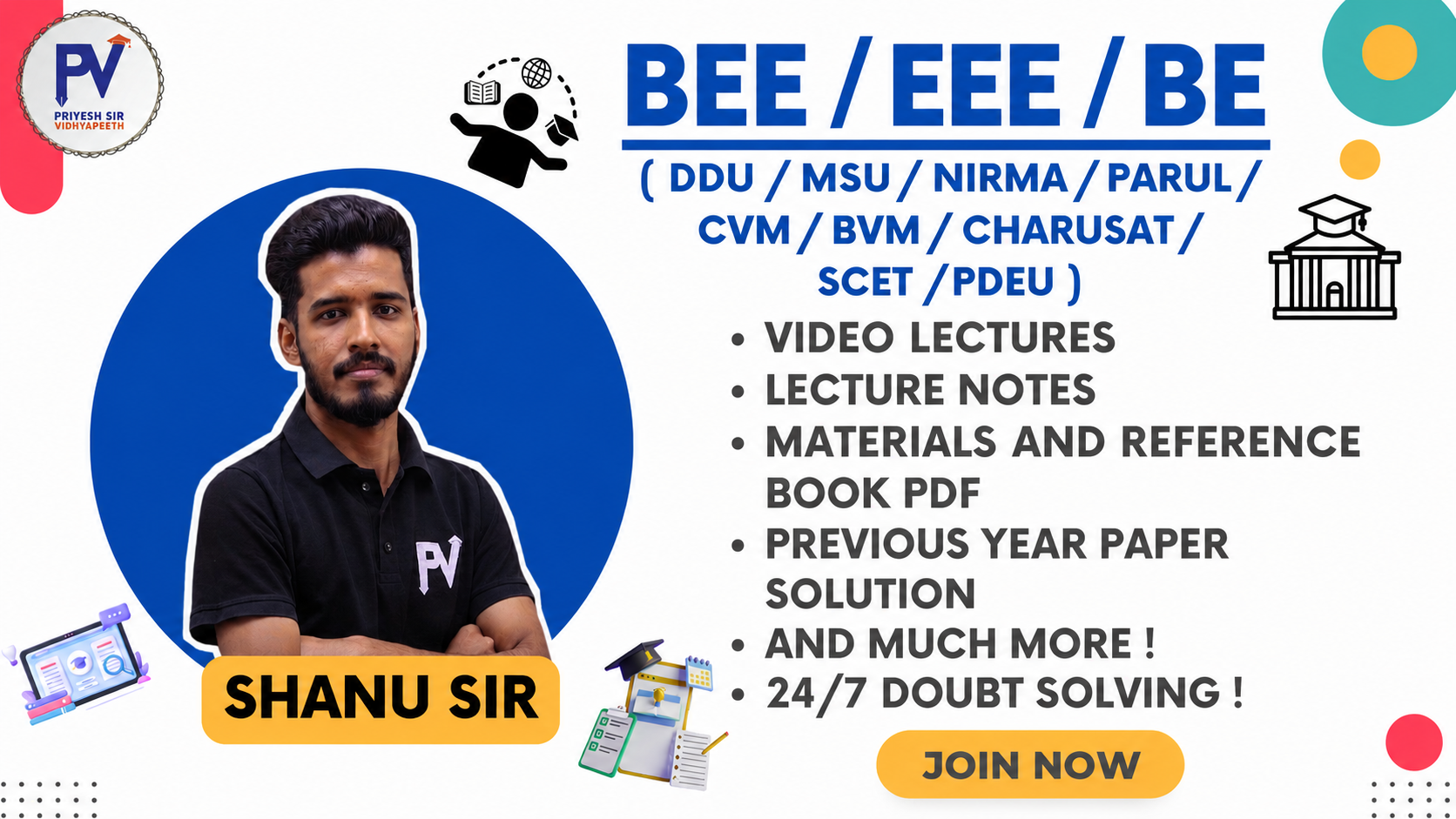 DDU/MSU/NIRMA/PARUL/CVM/BVM/CHARUSAT/SCET/PDEU [BEE/EEE/BE] VIDEO COURSE WITH MATERIAL - 1ST YEAR DEGREE