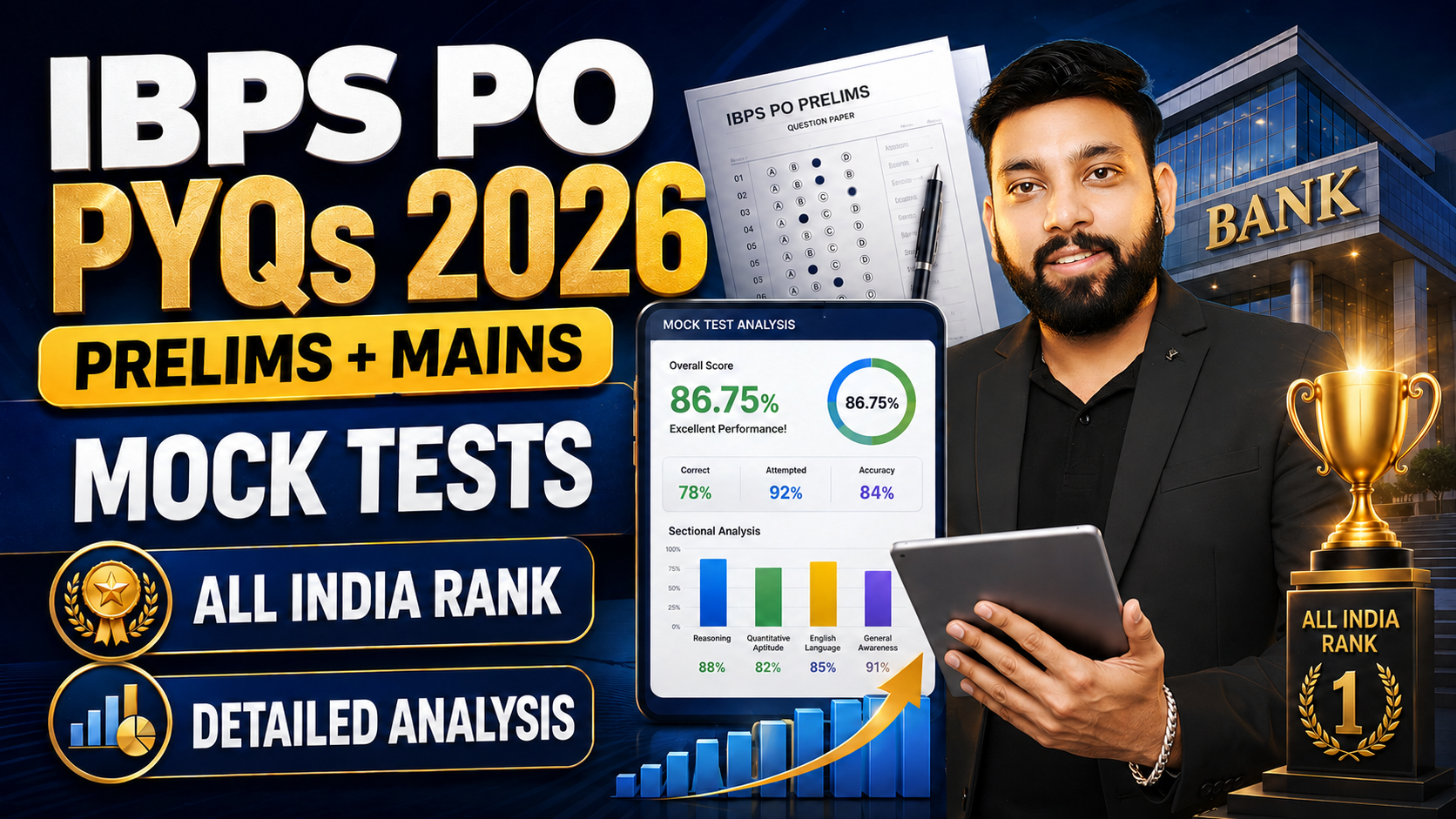 IBPS PO PYQs 2026 | Prelims + Mains Mock Tests with All India Rank & Detailed Analysis