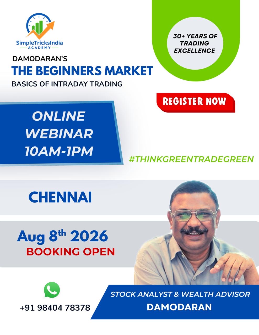 8th August 2026 - Damodaran's The Beginners Market - 10AM to 1PM