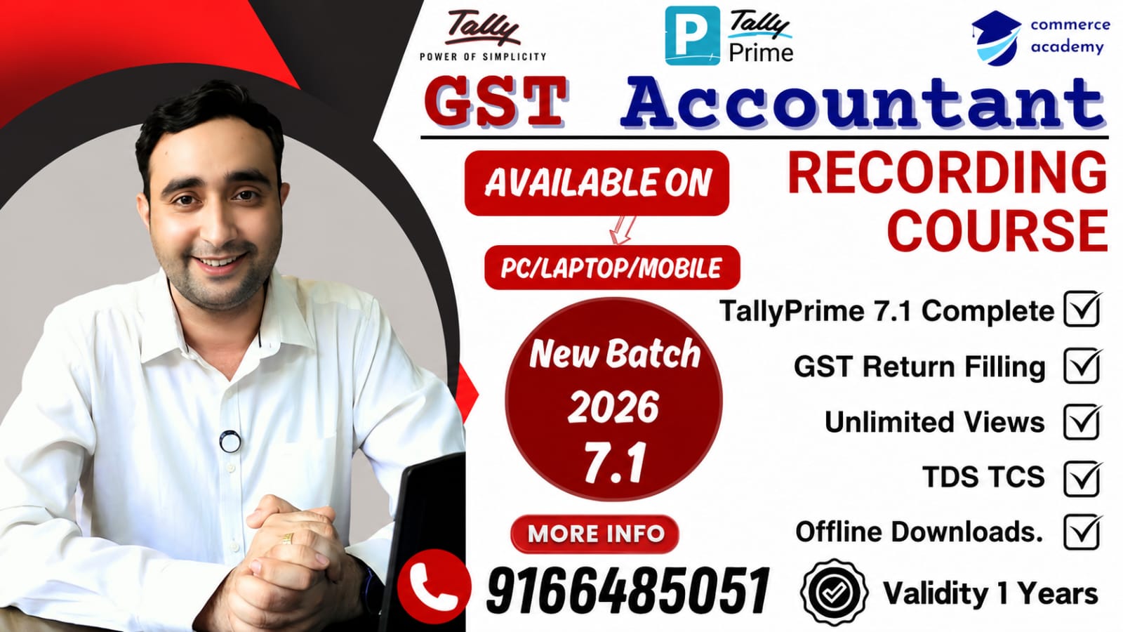 GST Accountant with TallyPrime7.1+2.1+ERP+SGP+TDS+TCS+GST Return Filling Recording Course 2026 ( 1 Years Validity )