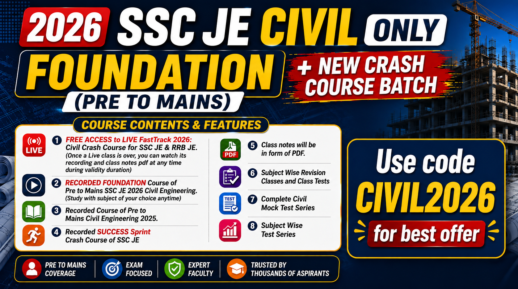 2026 SSC JE Civil Foundation + New Crash Course Batch (CIVIL ONLY)